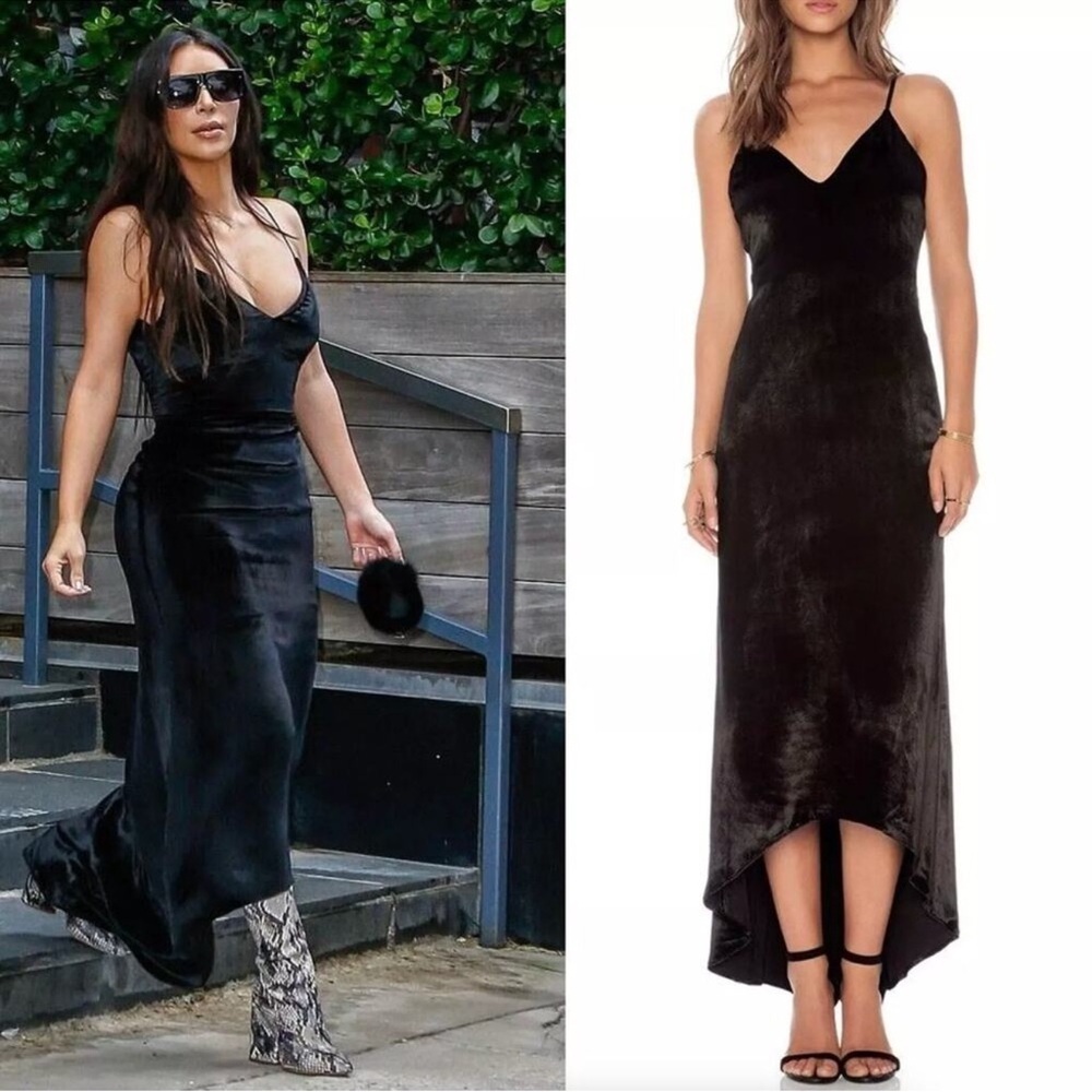 Alice + Olivia Velvet Slip Maxi Dress Black